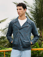 Campus Sutra Embossed-Suede Biker Jacket