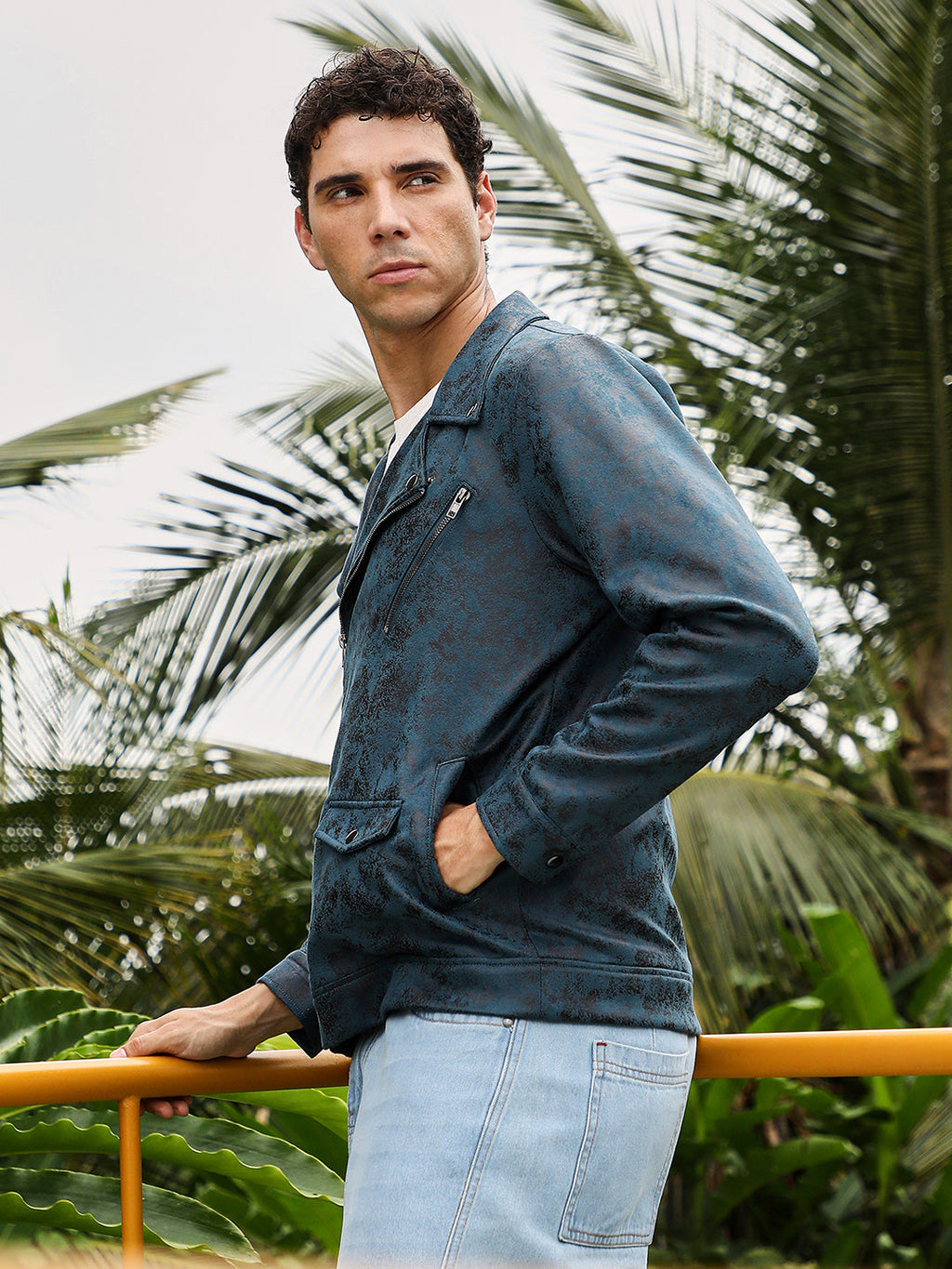 Campus Sutra Embossed-Suede Biker Jacket