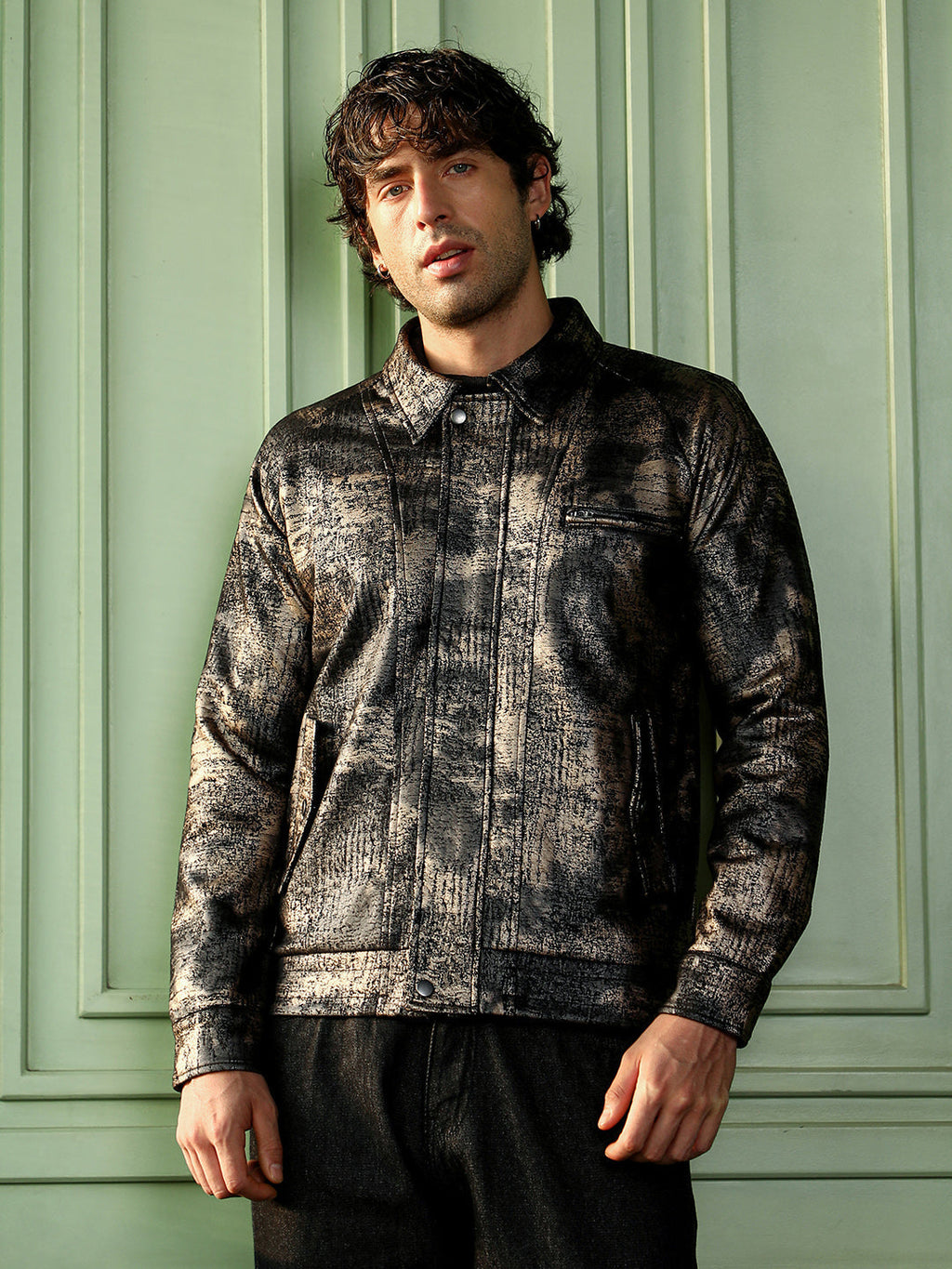 Campus Sutra Reptilia-Jacquard Bomber Jacket