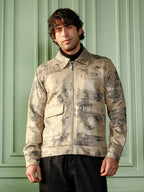 Campus Sutra Reptilia-Jacquard Zip-Front Jacket