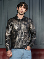 Campus Sutra Reptilia-Jacquard Zip-Front Jacket