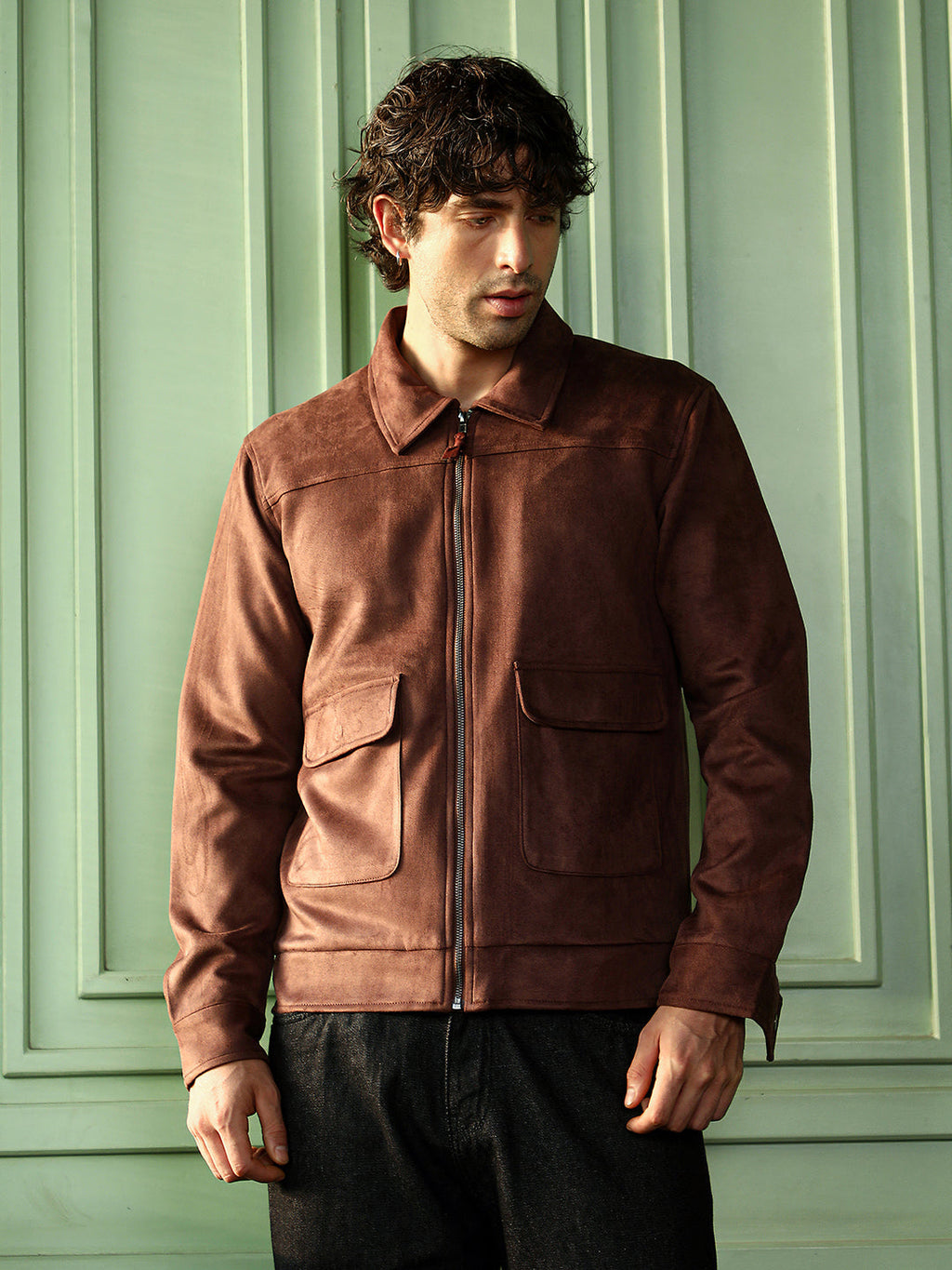 Campus Sutra Suede Zip-Front Jacket
