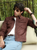 Campus Sutra Solid Utility-Suede Bomber Jacket