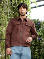 Campus Sutra Solid Utility-Suede Bomber Jacket