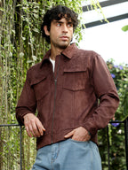 Campus Sutra Solid Utility-Suede Bomber Jacket