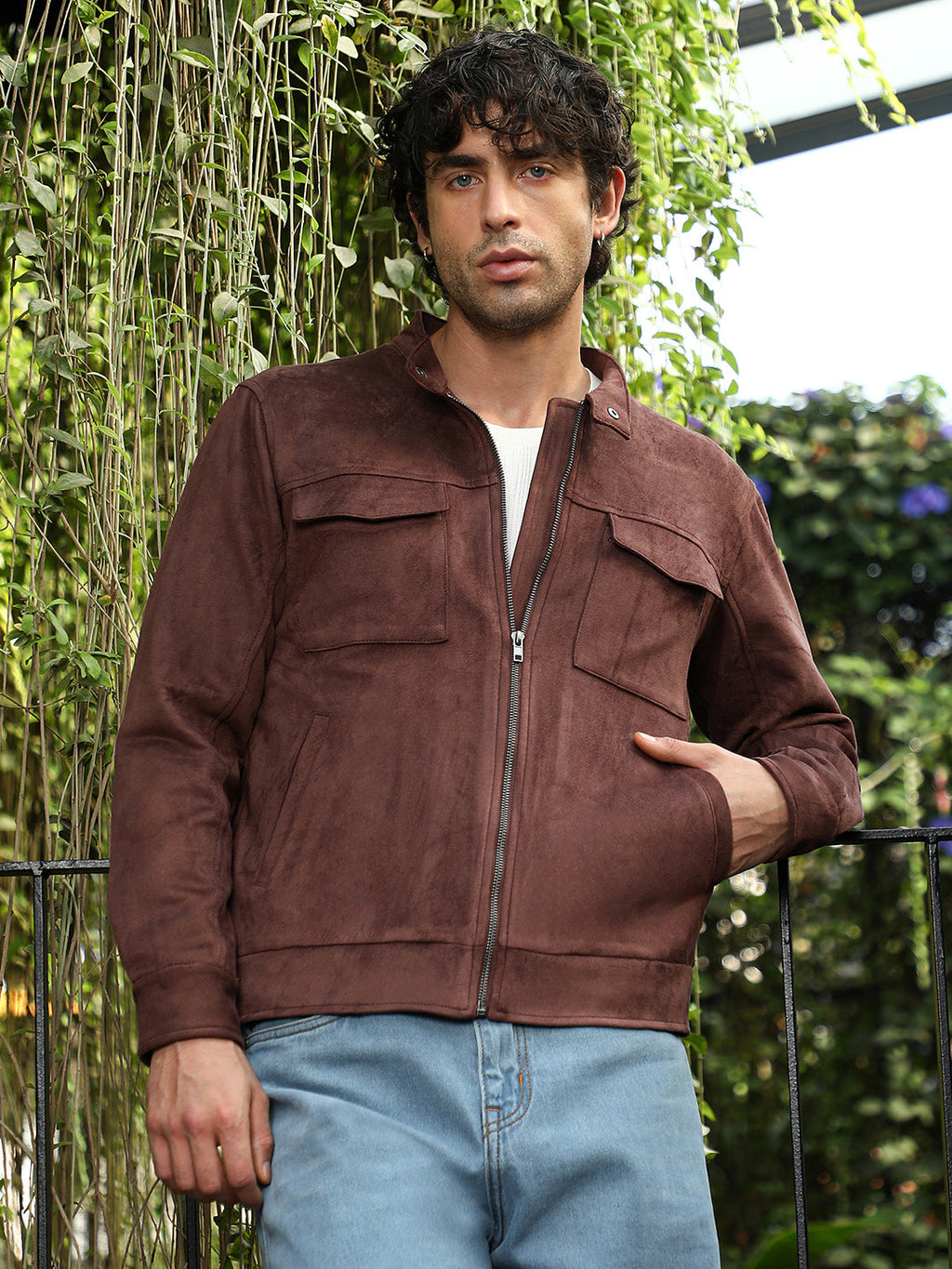 Campus Sutra Solid Utility-Suede Rider Jacket