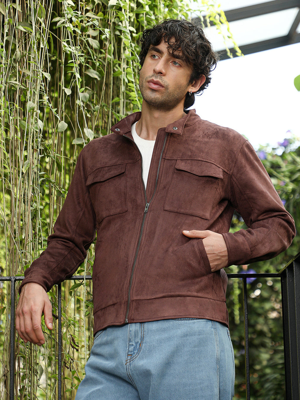 Campus Sutra Solid Utility-Suede Rider Jacket
