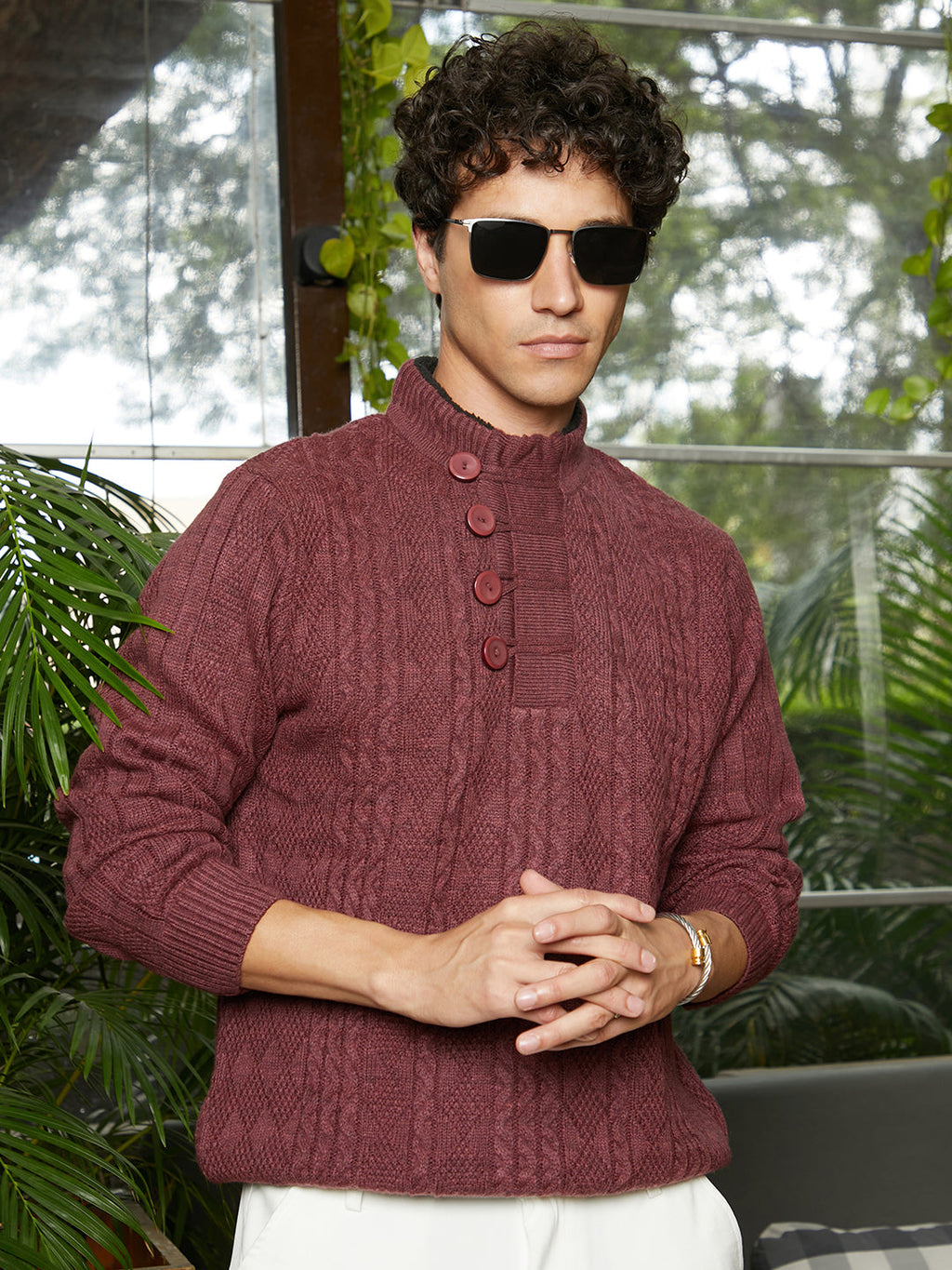 Campus Sutra Rhombus Knit Sweater