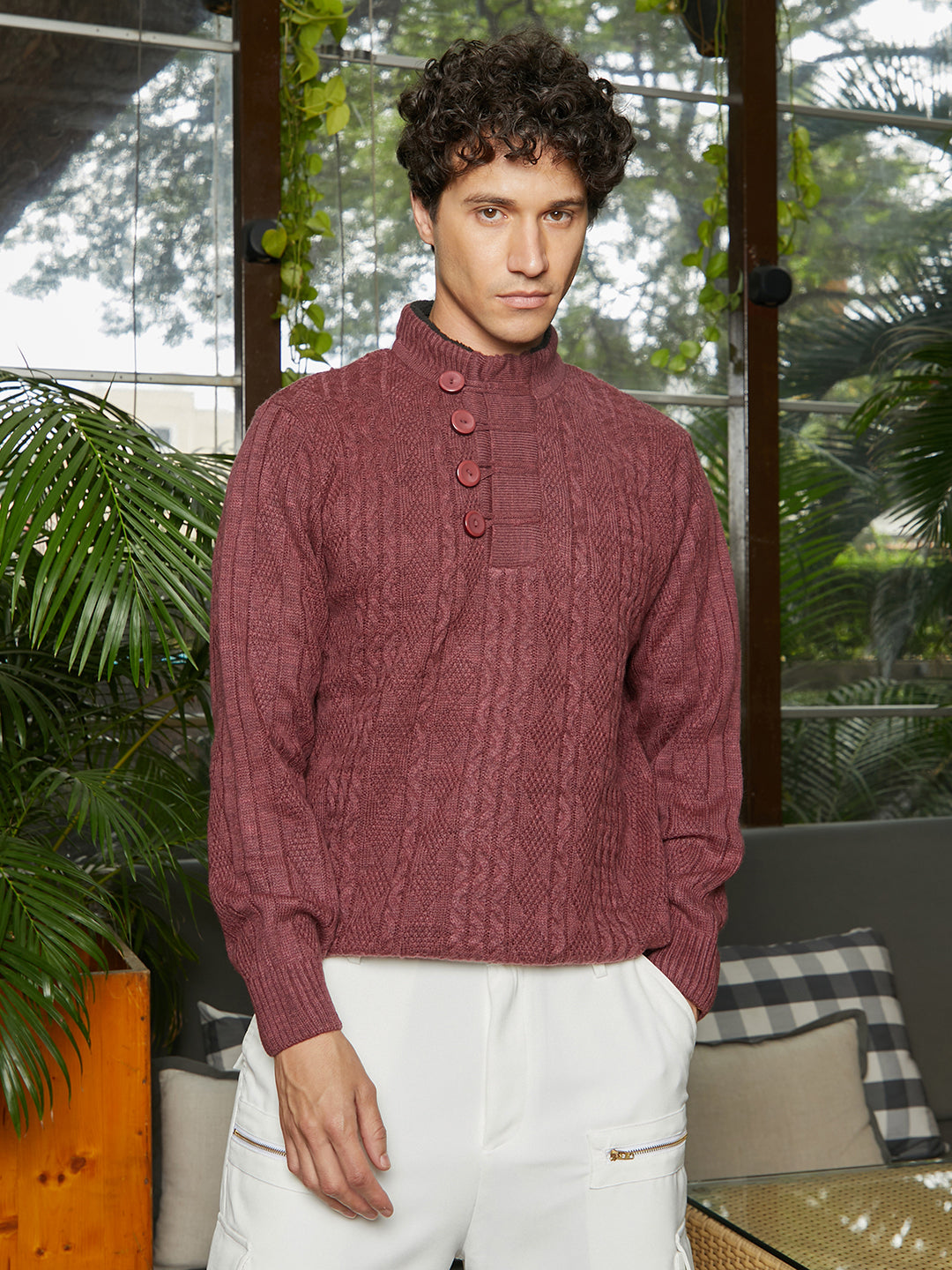 Campus Sutra Rhombus Knit Sweater