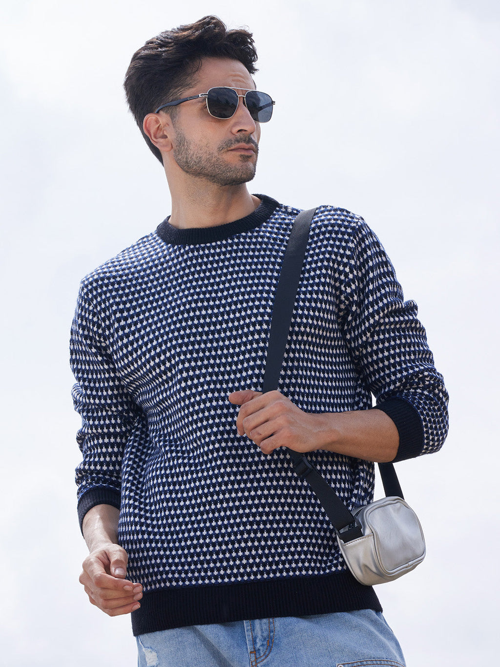 Campus Sutra Contrast Textured Knit Sweater
