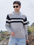Campus Sutra Men's Relaxed Horizontal Striped Pullover Sweater