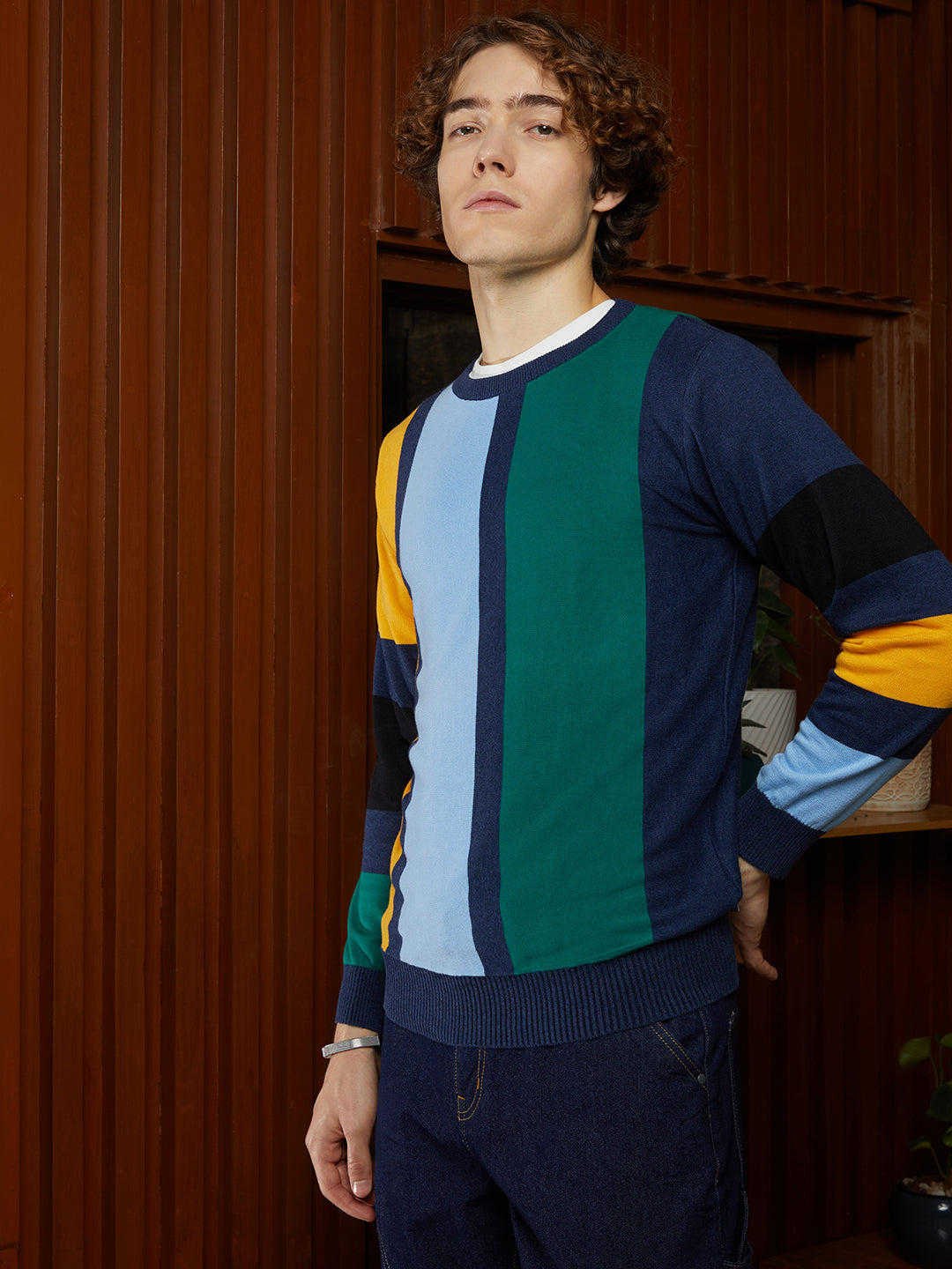 Campus Sutra Contrast Panel Pullover Sweater