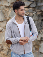 Campus Sutra Self-Design Striped Knitted Jacket