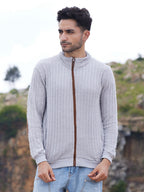 Campus Sutra Self-Design Striped Knitted Jacket