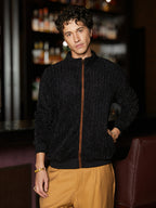 Campus Sutra Self-Design Striped Knitted Jacket
