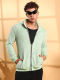 Campus Sutra Self-Design Striped Knitted Jacket