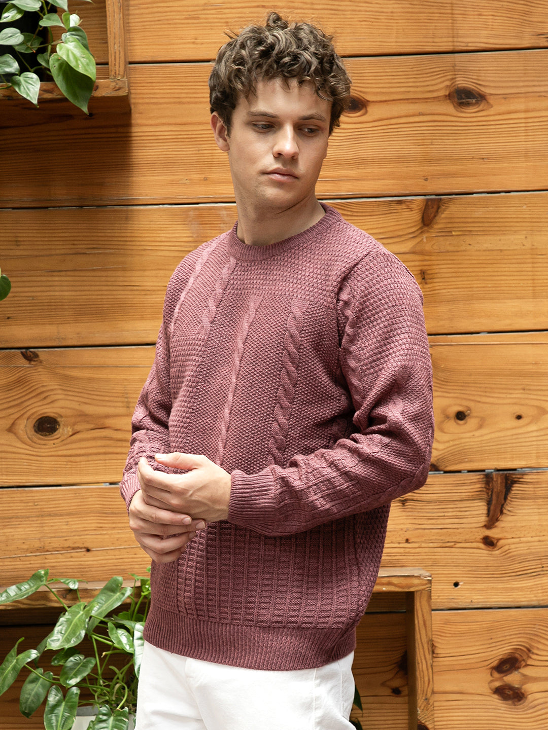 Campus Sutra Twist-Knit Pullover Sweater