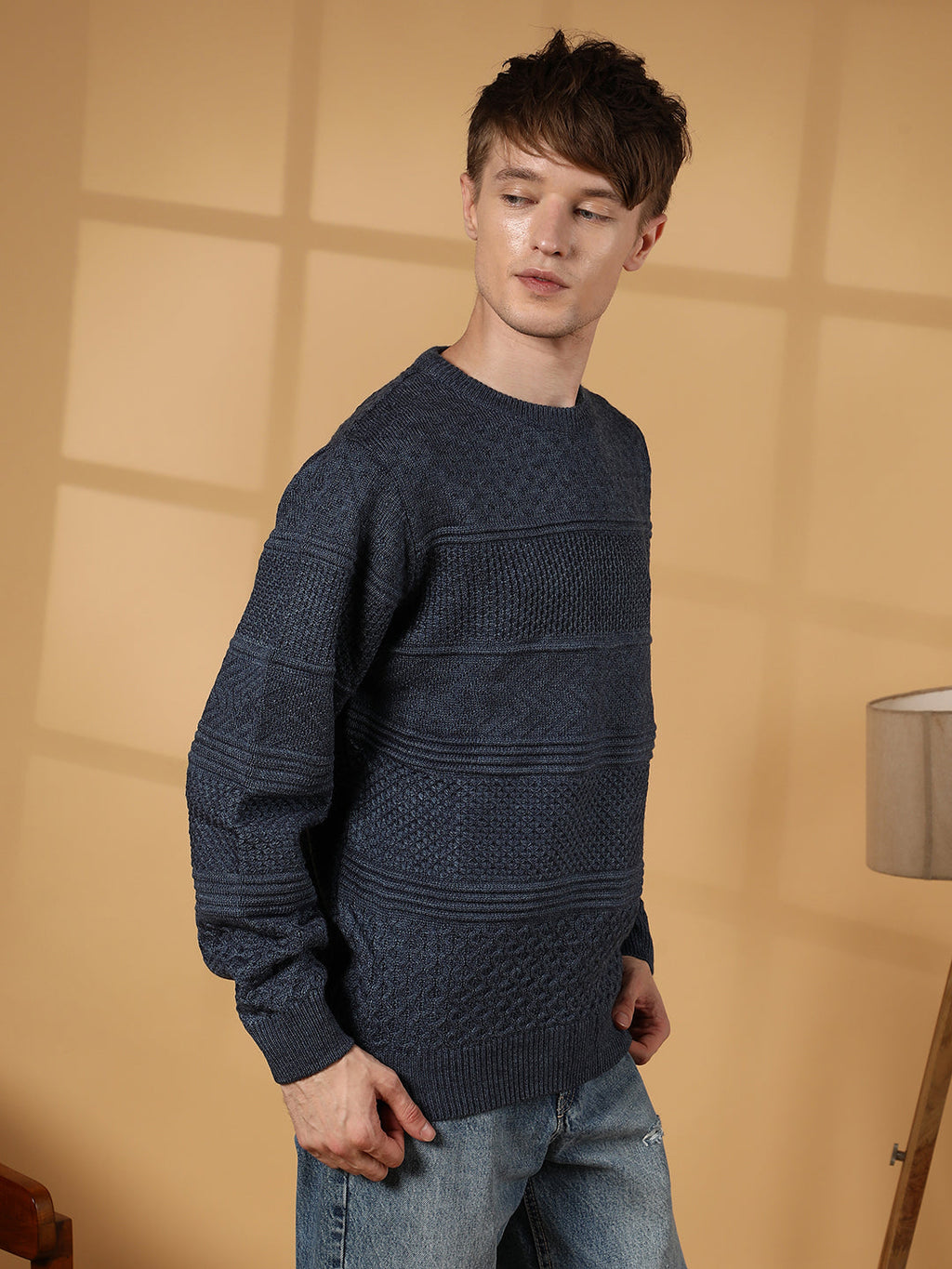 Campus Sutra Textured-Knit Pullover Sweater