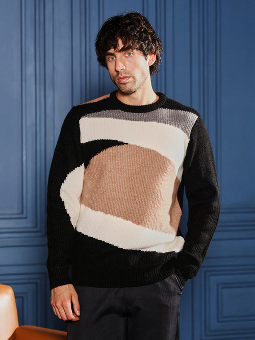 Campus Sutra Abstract-Jacquard Pullover Sweater