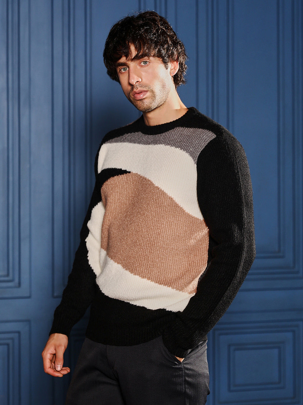 Campus Sutra Abstract-Jacquard Pullover Sweater