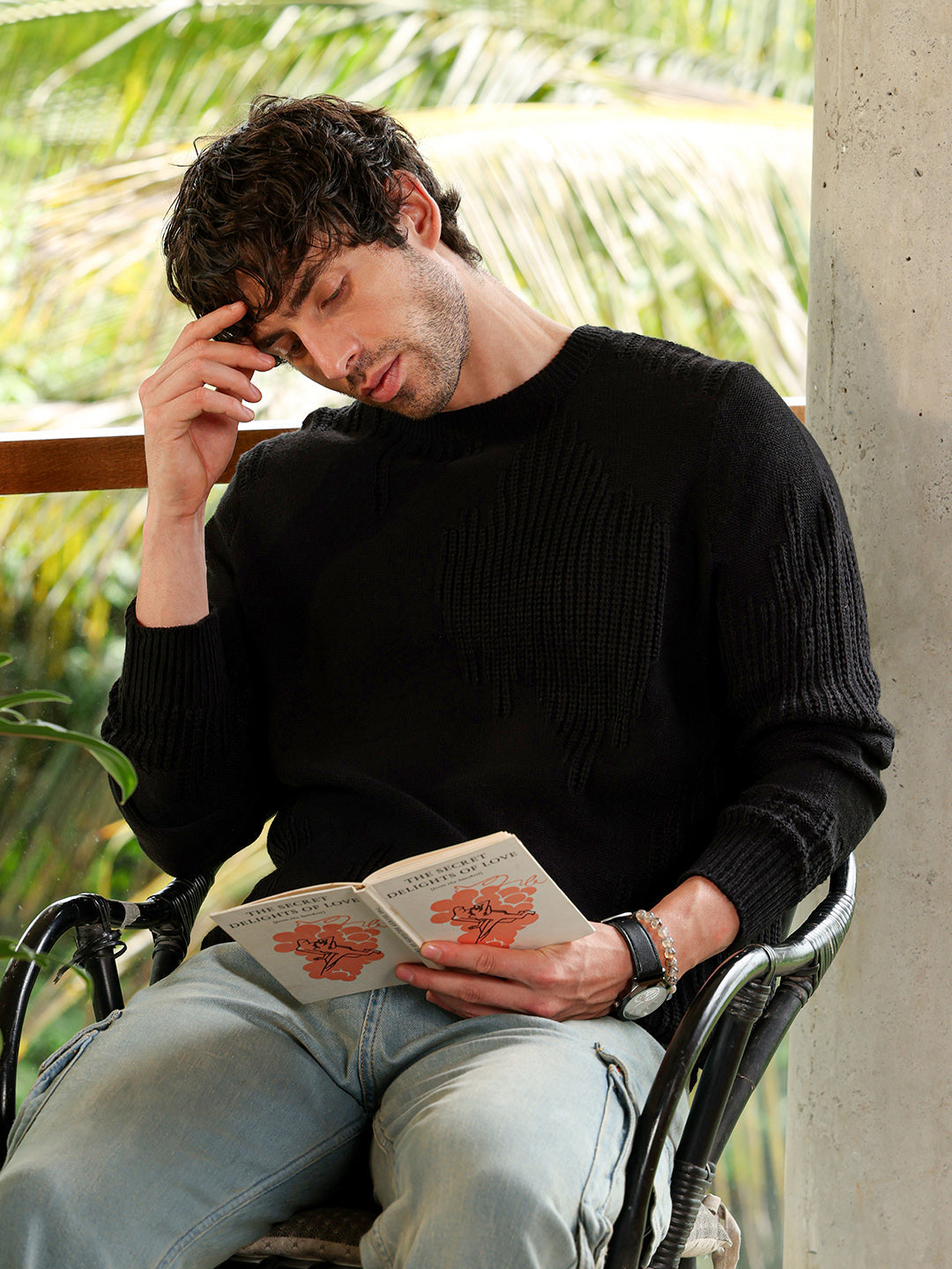 Campus Sutra Drip-Jacquard Pullover Sweater