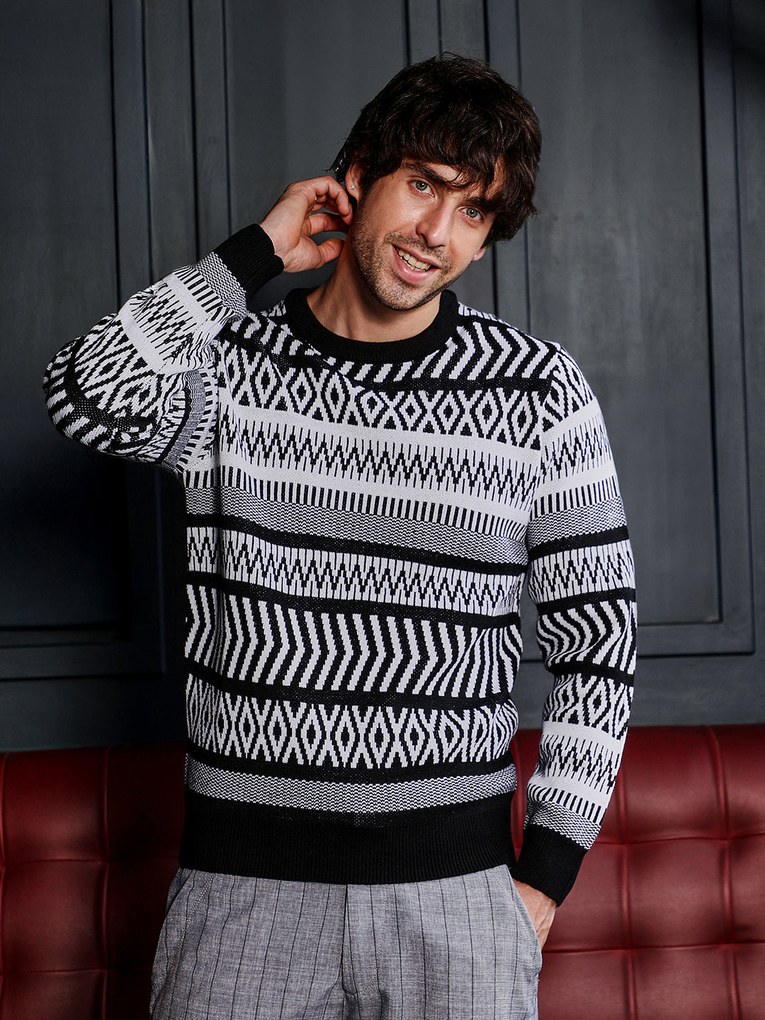 Campus Sutra Scandi-Jacquard Pullover Sweater