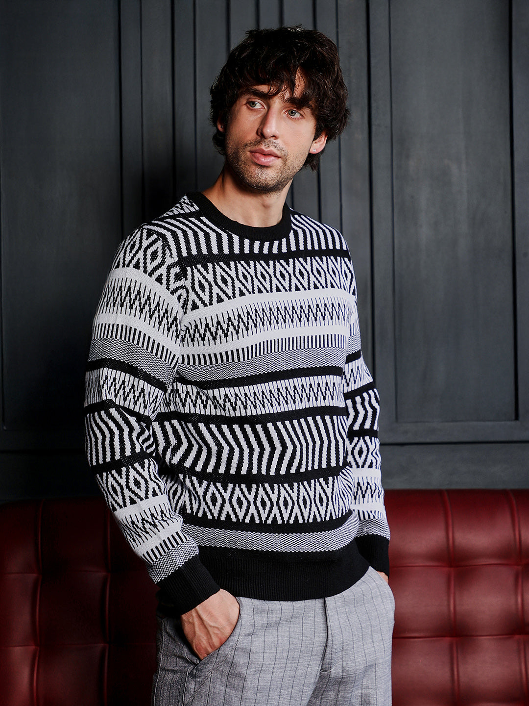 Campus Sutra Scandi-Jacquard Pullover Sweater