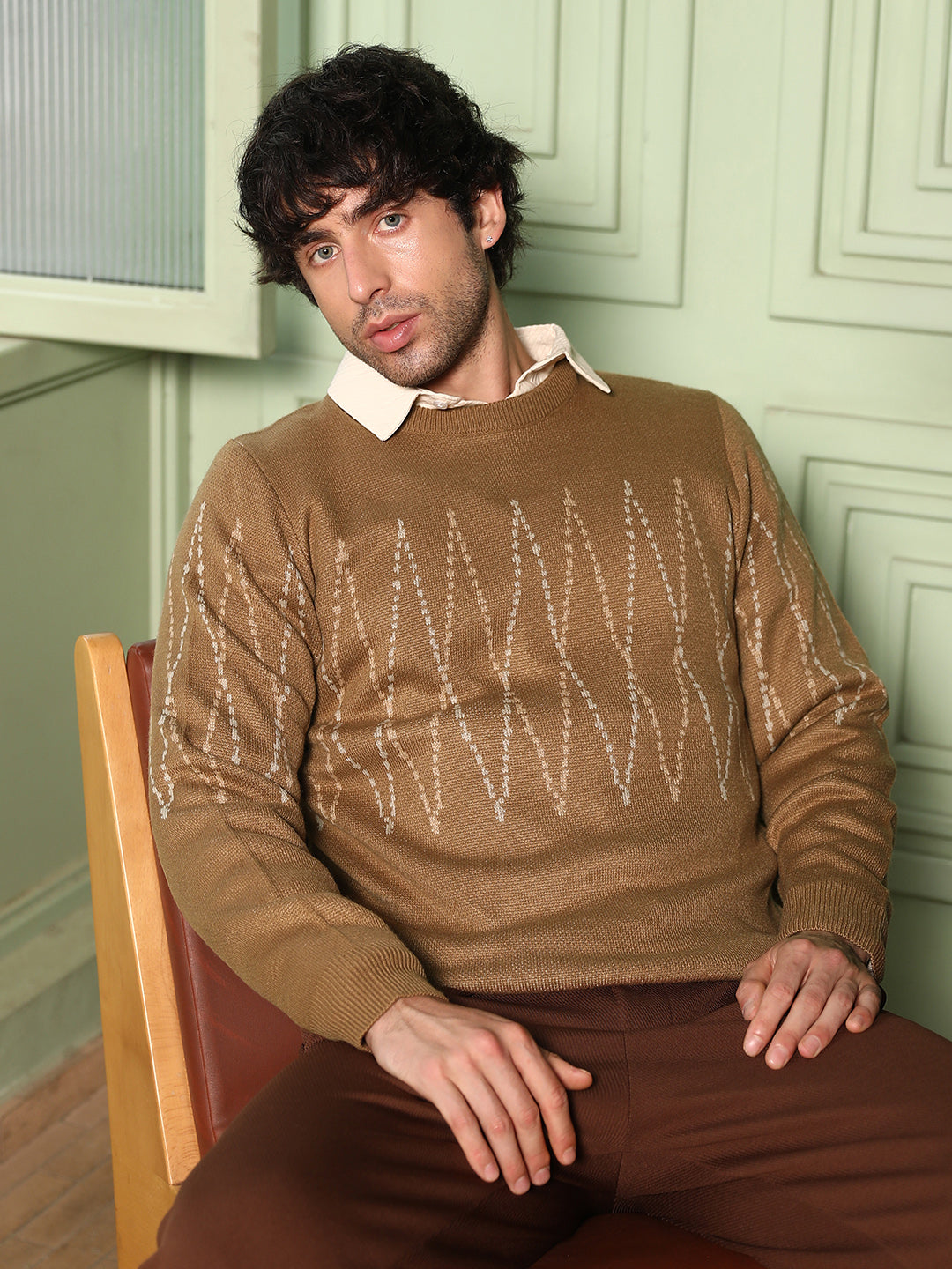 Campus Sutra Zigzag-Jacquard Pullover Sweater