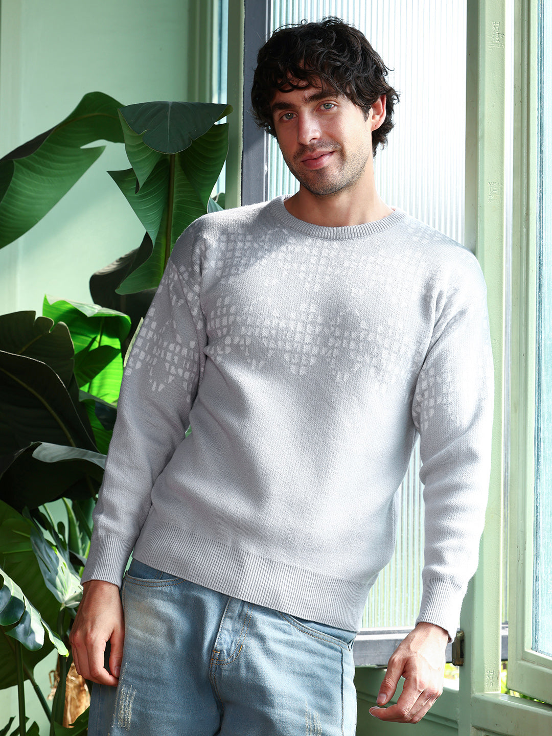 Campus Sutra Geometric-Block Imprint Pullover Sweater