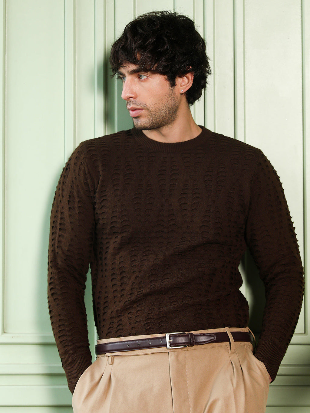Campus Sutra Geo-Gradient Jacquard Pullover Sweater