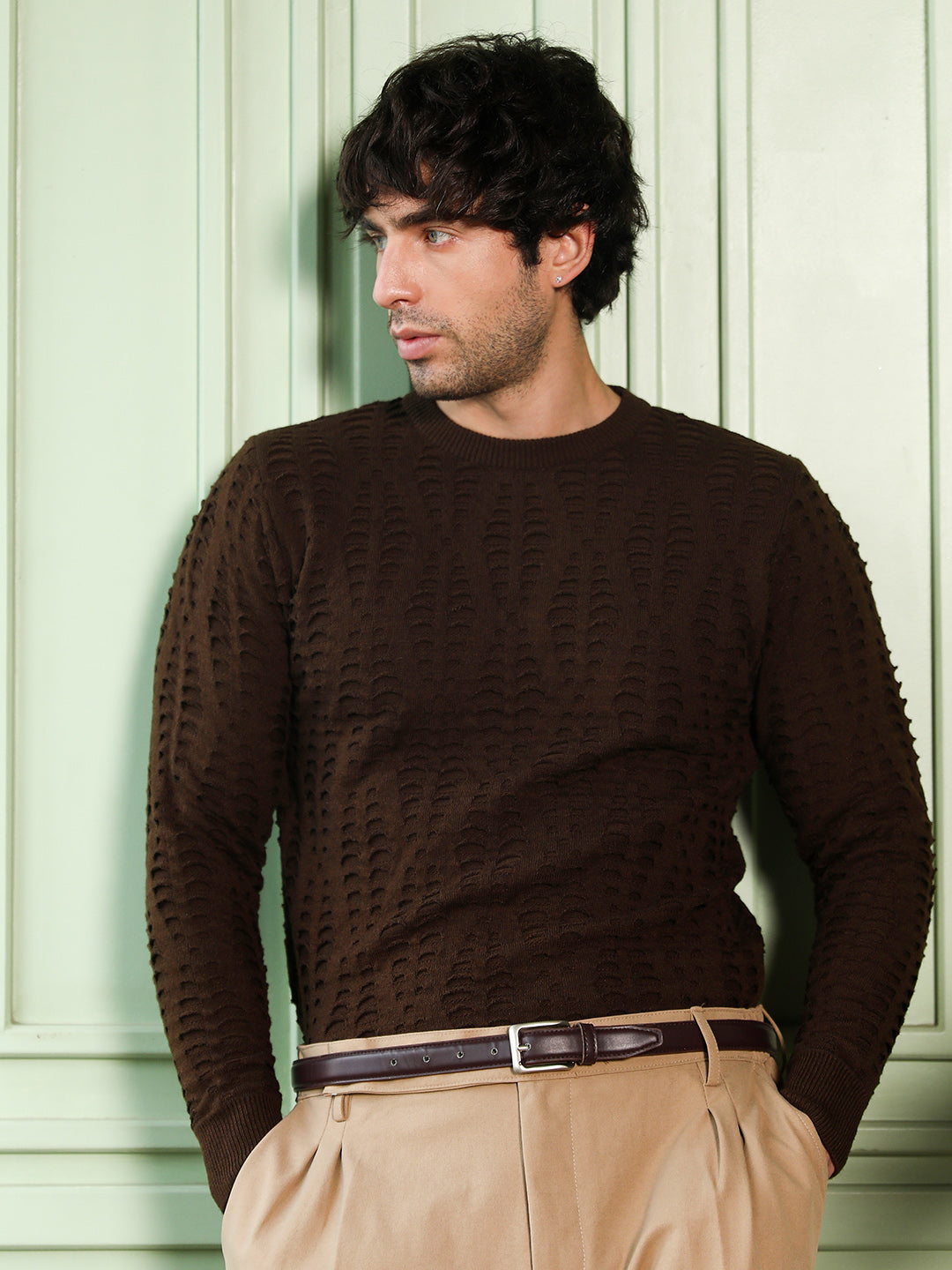 Campus Sutra Geo-Gradient Jacquard Pullover Sweater