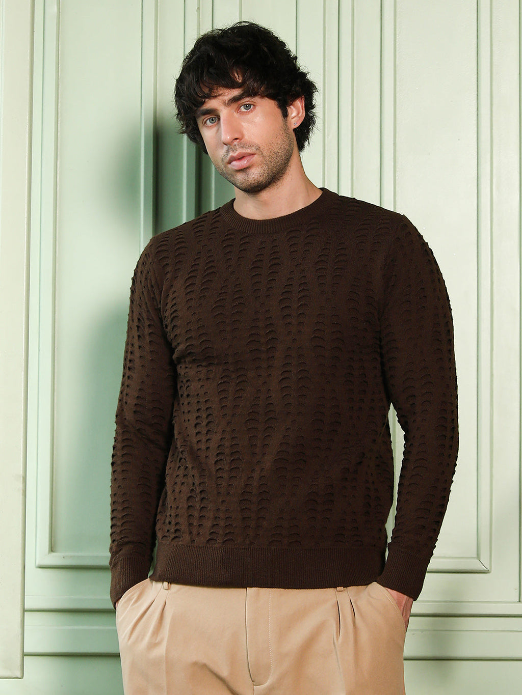 Campus Sutra Geo-Gradient Jacquard Pullover Sweater