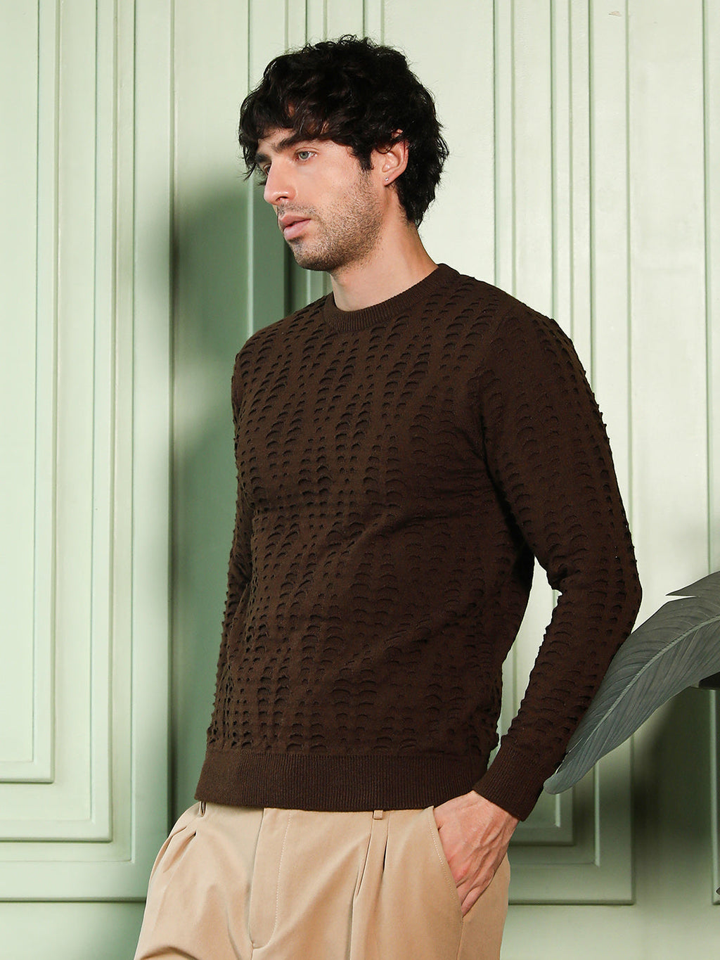 Campus Sutra Geo-Gradient Jacquard Pullover Sweater