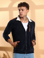 Campus Sutra Zip-Front Cable Knit Jacket