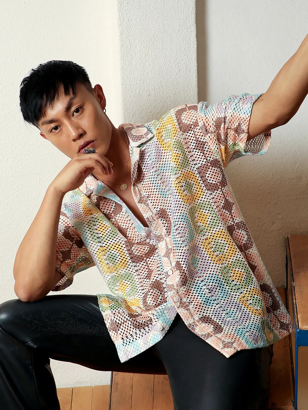 Campus Sutra Geometric Block Oversized Shirt