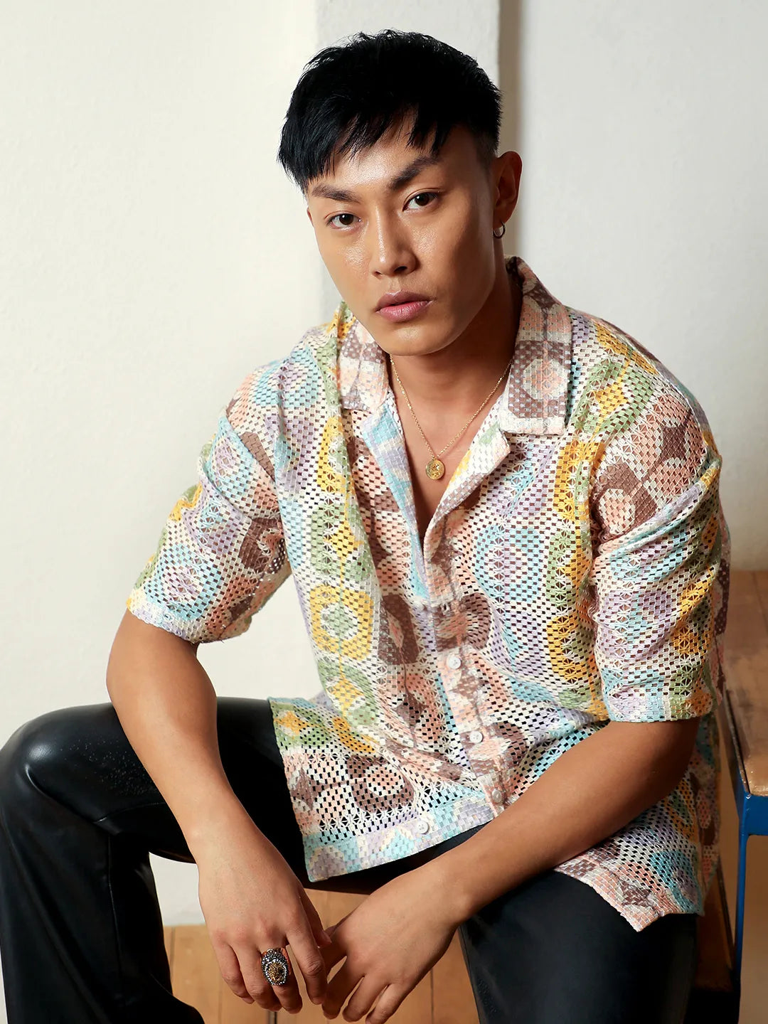 Campus Sutra Geometric Block Oversized Shirt