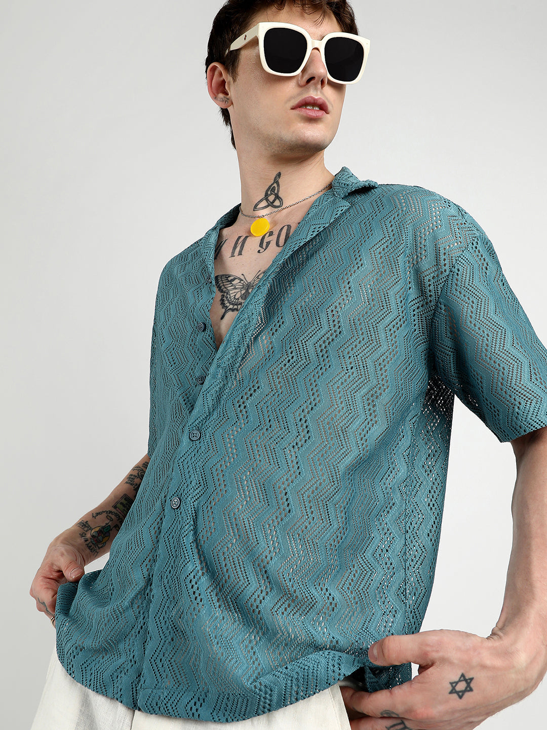 Campus Sutra Oversized Zig-Zag Shirt