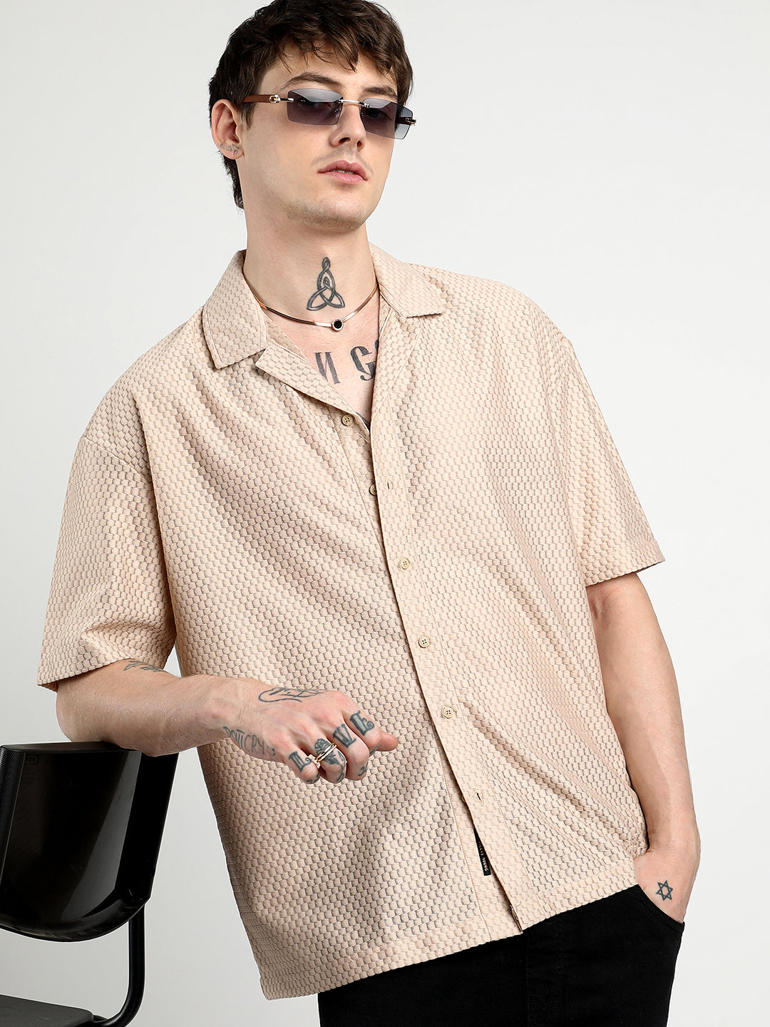 Campus Sutra Oversized Honeycomb Shirt