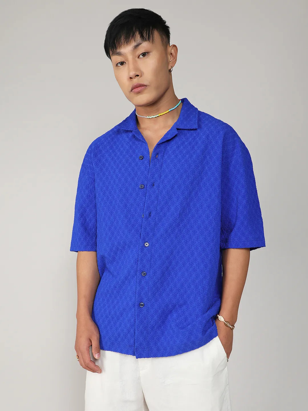 Campus Sutra Textured Geometric Oversized Shirt