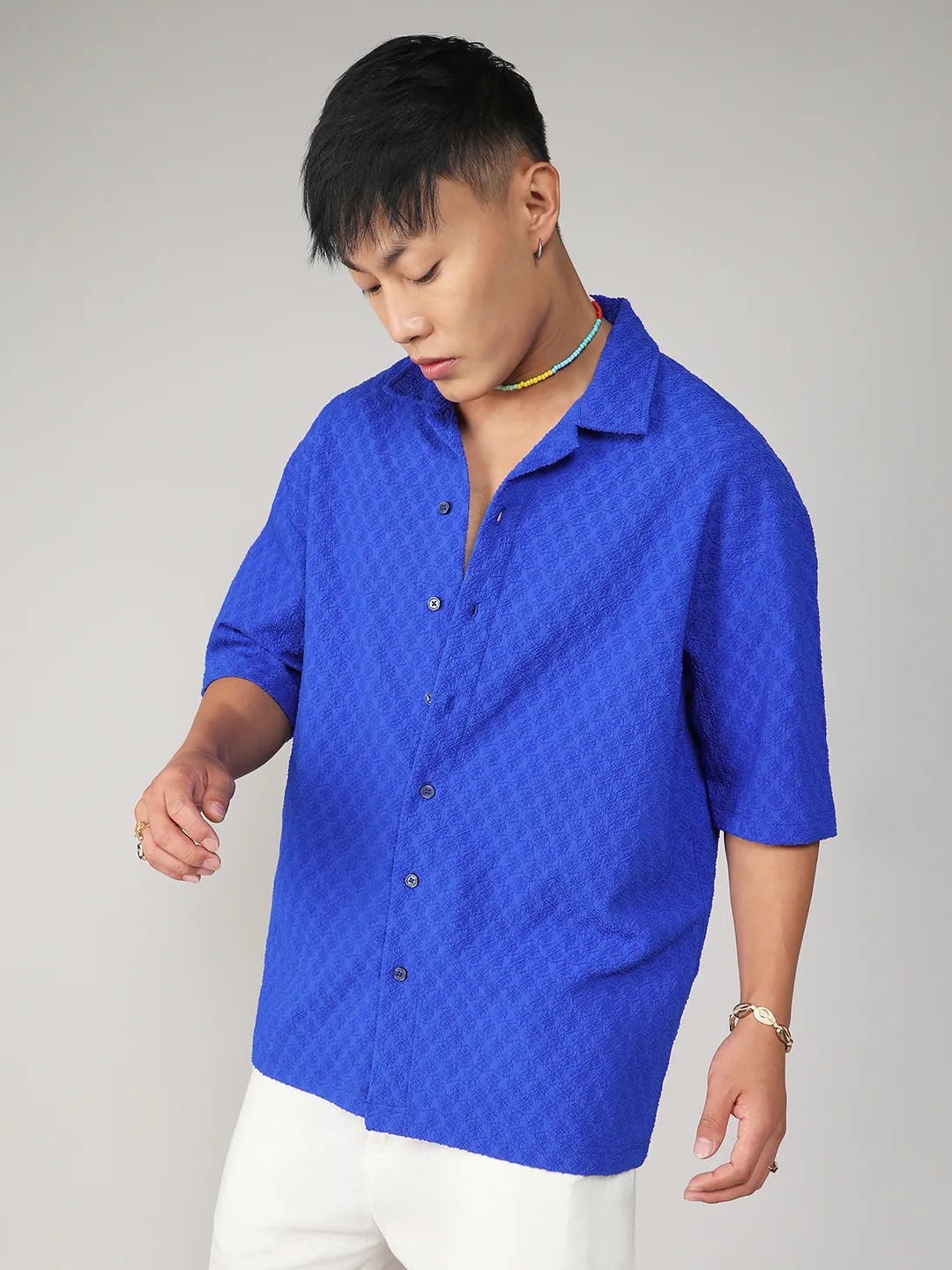 Campus Sutra Textured Geometric Oversized Shirt