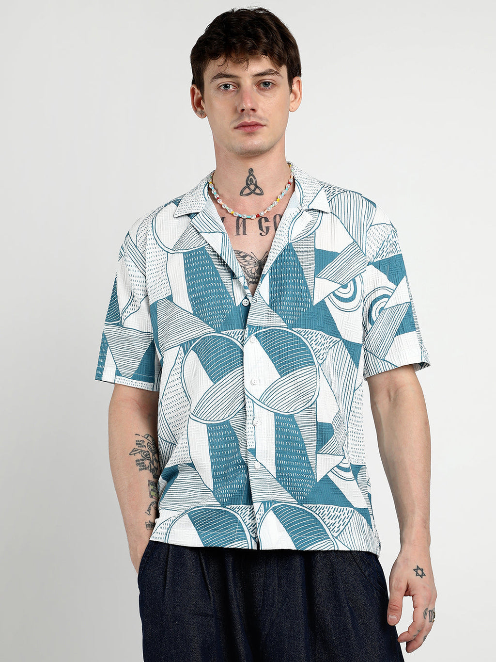 Campus Sutra Oversized Geometric Lined Shirt