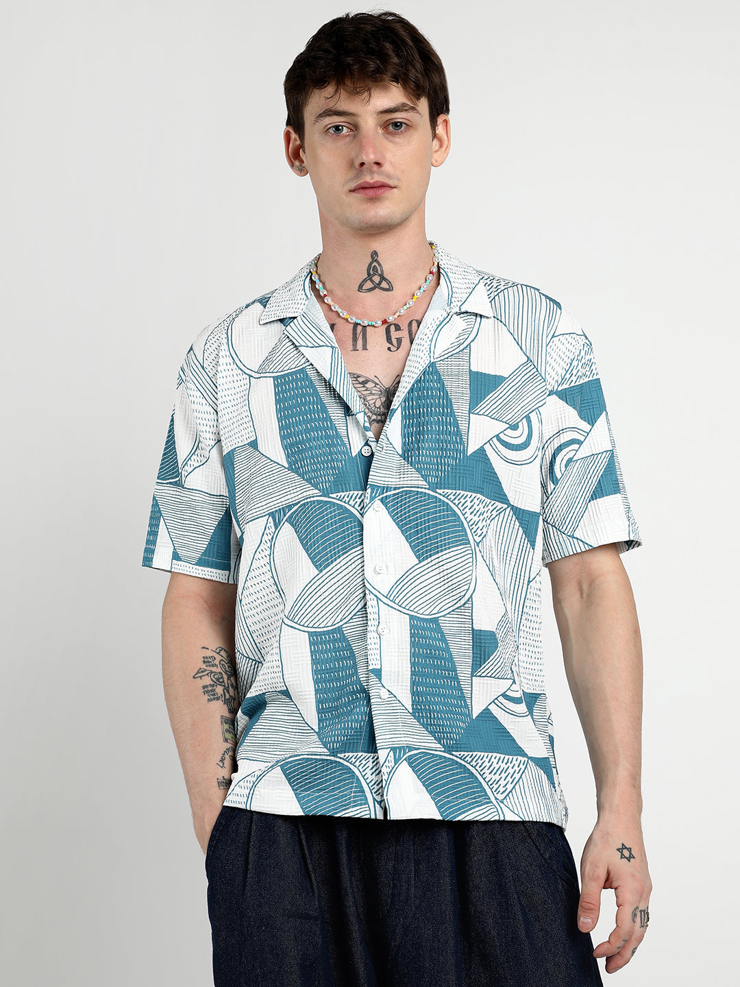 Campus Sutra Oversized Geometric Lined Shirt