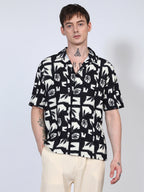 Campus Sutra Oversized Geometric Foliage Shirt