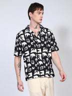 Campus Sutra Oversized Geometric Foliage Shirt