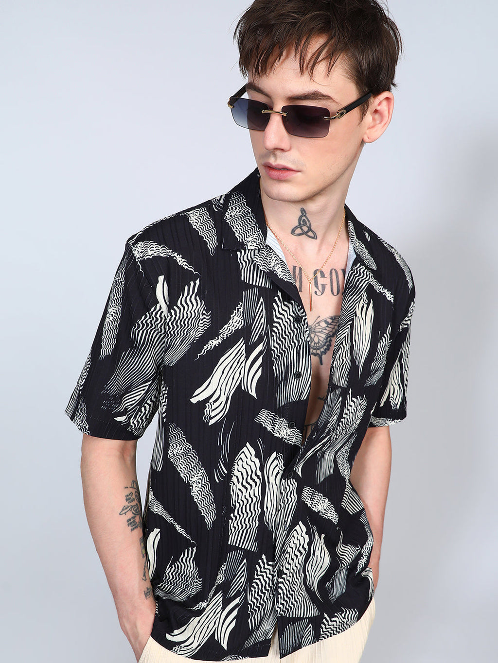 Campus Sutra Oversized Foliage Lined Shirt