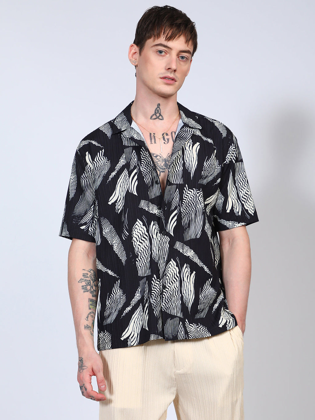 Campus Sutra Oversized Foliage Lined Shirt