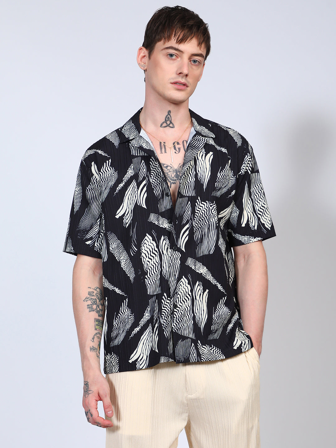 Campus Sutra Oversized Foliage Lined Shirt