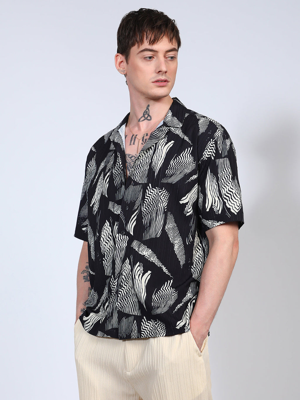 Campus Sutra Oversized Foliage Lined Shirt