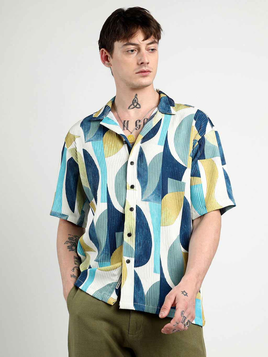 Campus Sutra Oversized Abstract Curves Shirt