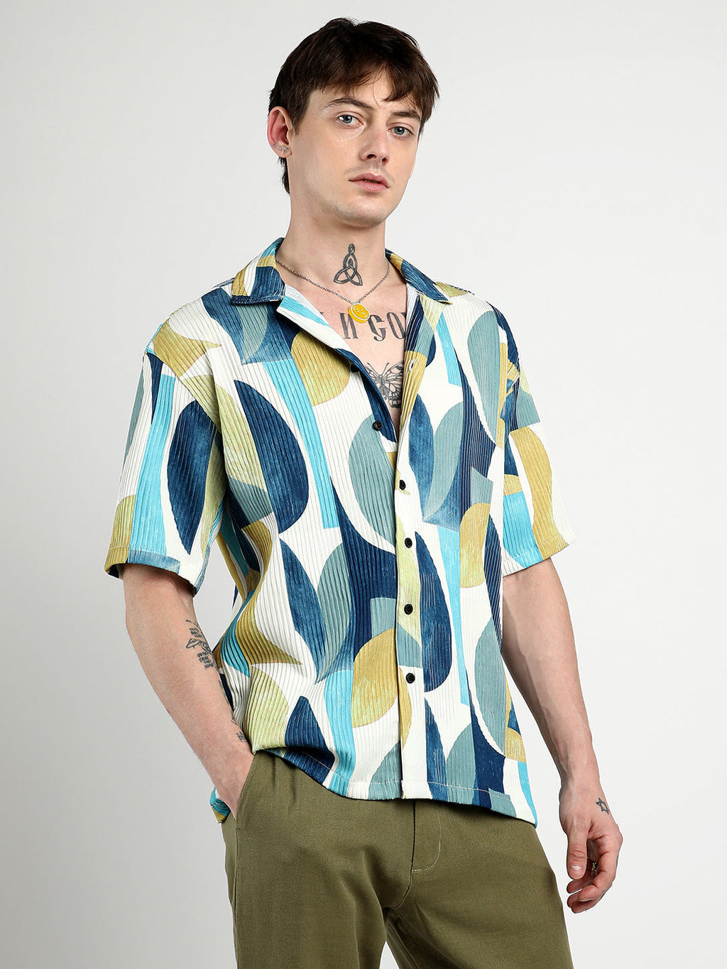 Campus Sutra Oversized Abstract Curves Shirt